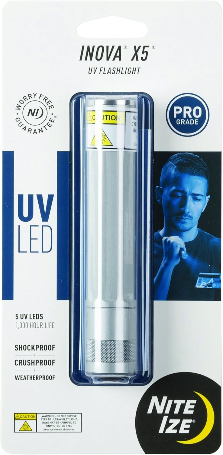 Nite Ize INOVA X5 UV LED Flashlight - Flashlight for ID Inspection & Scorpion Hunting - Durable Aluminum UV Torch with Versatile Use - Shockproof, Crushproof & Water-Resistant