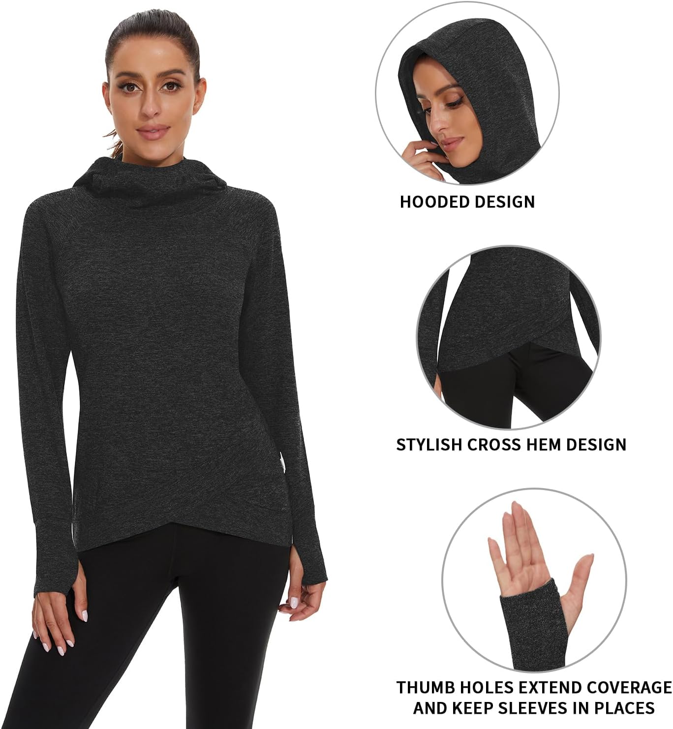 Soneven Women's Fleece Sweatshirts Long Sleeve Cold Weather Running Gear Thermal Hoodie with Thumb Holes - Image 2