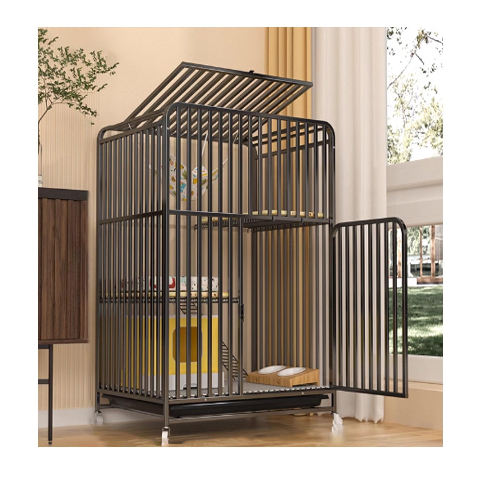 Gabbia per Gatti, Ampia Gabbia per Gatti da Interno con Ruote girevoli a 360°, recinto Portatile in Filo Metallico per Gatti Adulti, Cuccia per Gatti su Ruote Facilmente trasportabile, Area