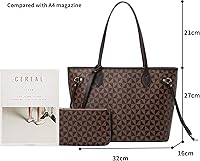 Vista 6 de Bolsos de mano para mujer, bolsos de moda de diseñador con asa superior, 2 piezas, con cartera pequeña (marrón)