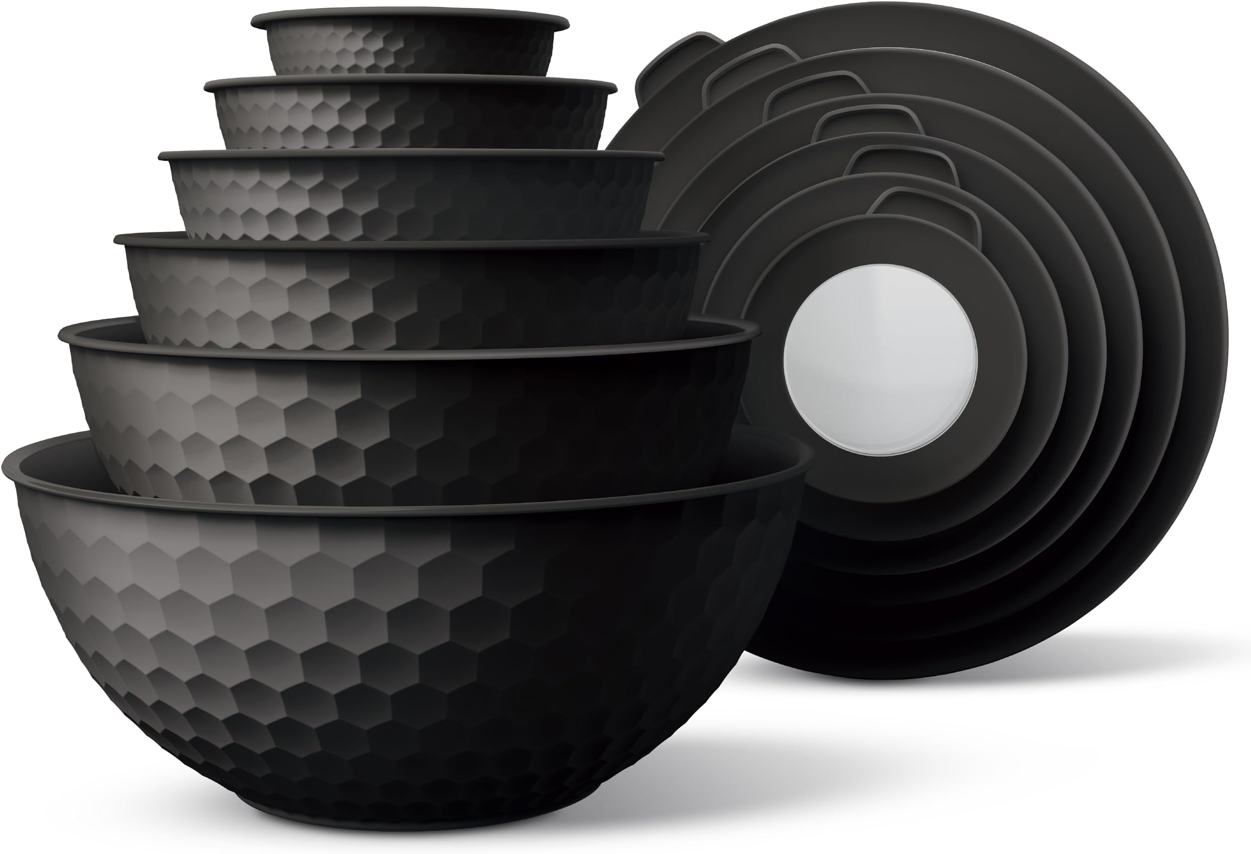 COOK WITH COLOR Mixing Bowls with Lids - 12 Piece Plastic Nesting Bowls Set includes 6 Prep Bowls and 6 Lids, Microwave Safe Mixing Bowl Set, Black Embossed