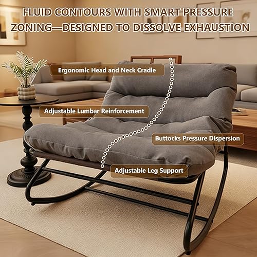 Miniatura 5 de Patio Outdoor Rocking Chair,Oversized Papasan Rocking Chair with Cushion,Lounge Chair OutdoorIndoor,Supports 450 Lbs,Comfy Chair for