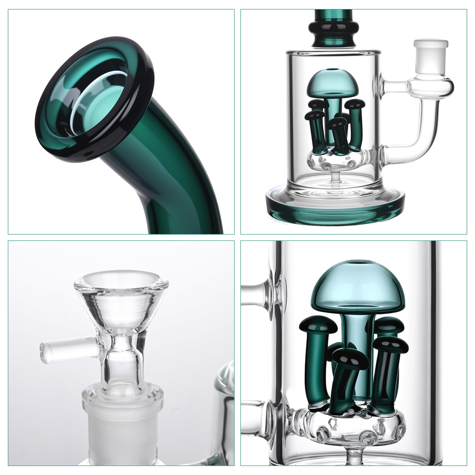Chillbong 22cm Glasbong avec filtre Mushroom, bol de 14,5 mm, Poids 500g, verre résistant artisanal, tuyau de récipient de filtrage - Lake Green