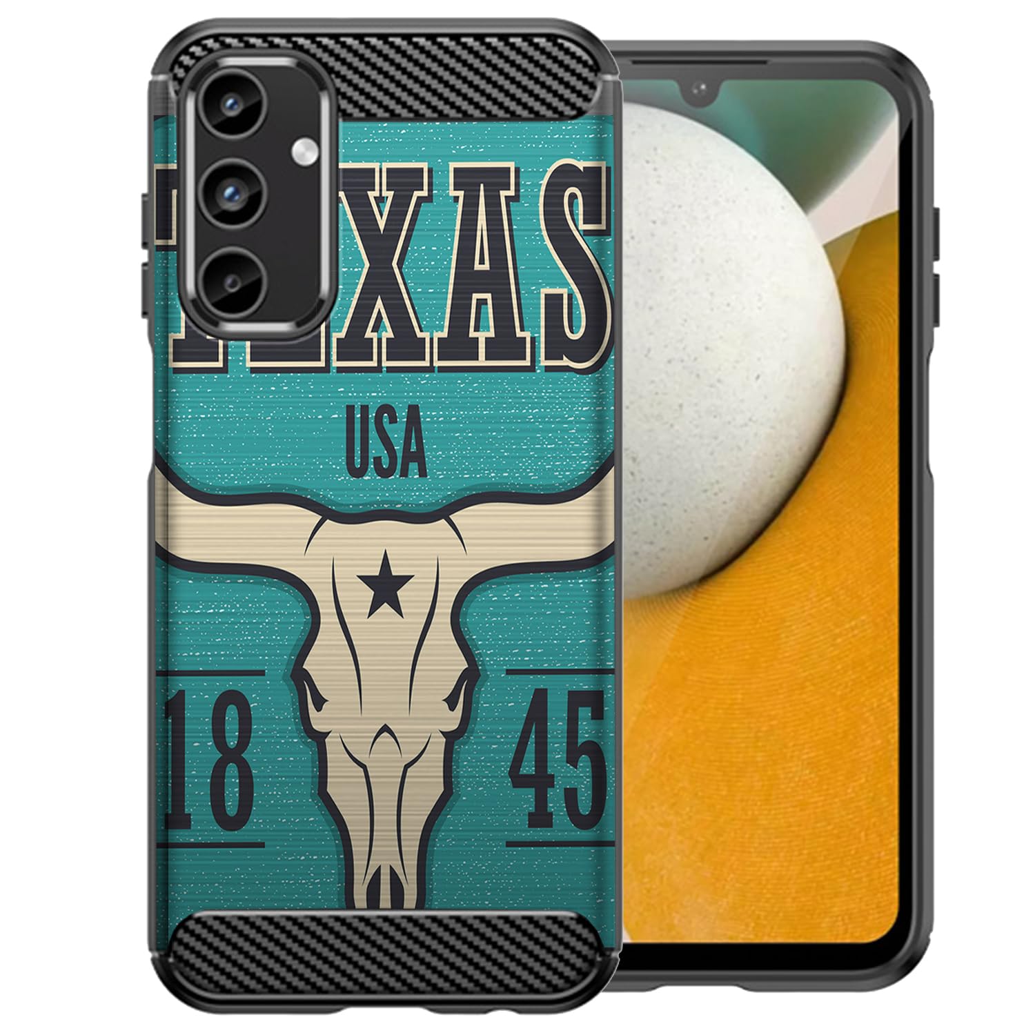 CasesOnDeck Slim TPU Case Compatible with Samsung Galaxy A15 5G / A15 Case [Flex Carbon] Tribal Single Layer Flexible Black TPU Cover - Texas Long