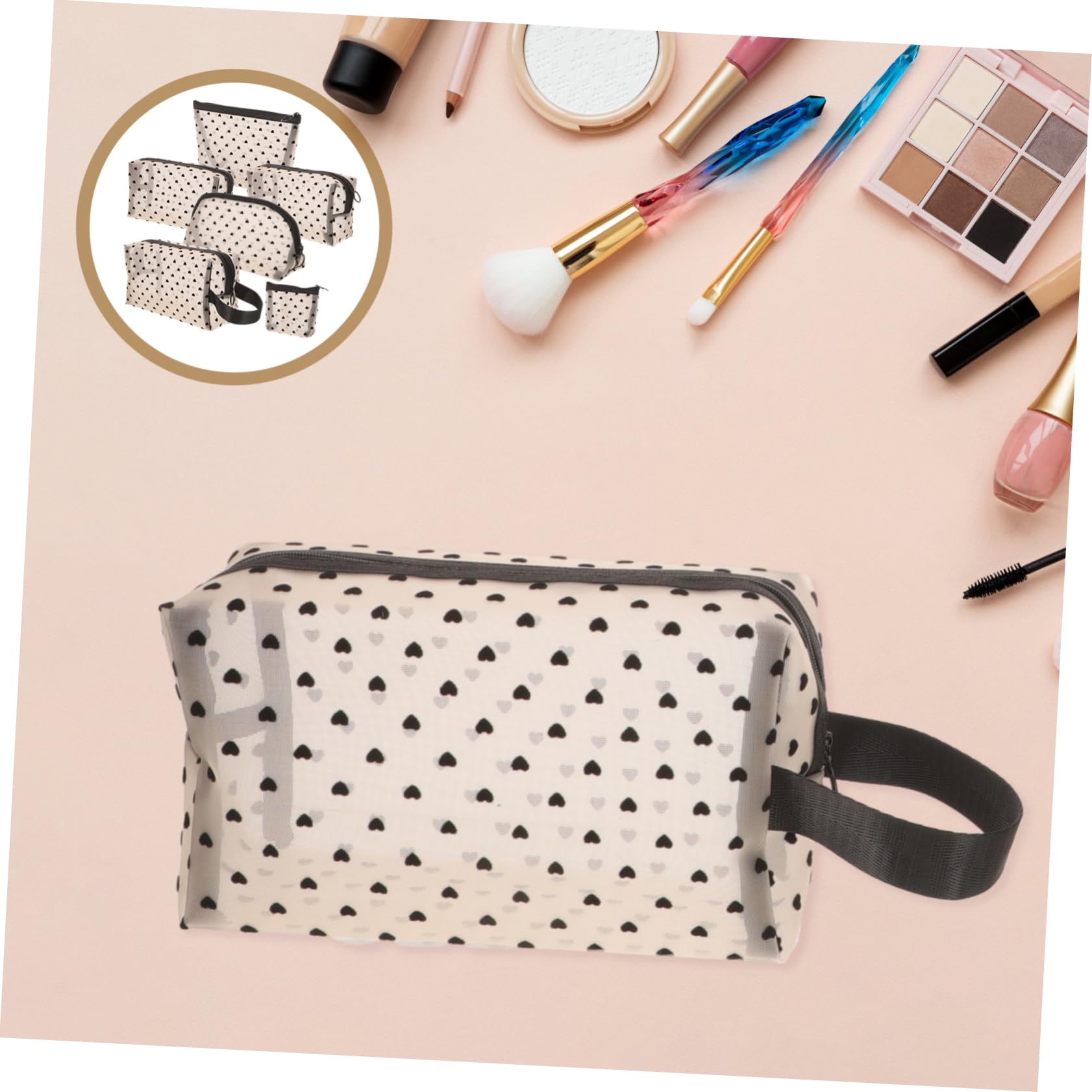 Mikinona 6 Pezzi Pochette Cosmetici a Cuore in Rete con Cerniera, Comoda e Facile da Riconoscere, per Viaggi e Uso Quotidiano