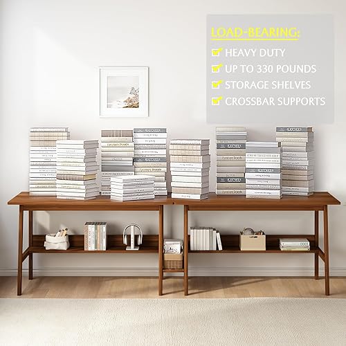 Miniatura 5 de Escritorio de Escritura para 2 Personas con Estantería - Mesa de Trabajo de Oficina en Casa de Madera Extra Larga de 110", Estación de Trabajo Doble