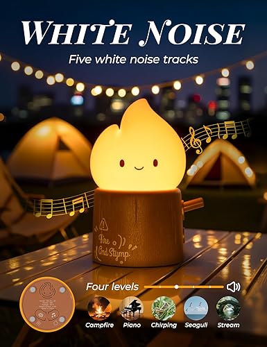 Miniatura 3 de Luz nocturna de antorcha con máquina de sonido para bebé, 2 modos de luz de vela y lámpara de noche, calmante de ruido blanco, luz nocturna cálida