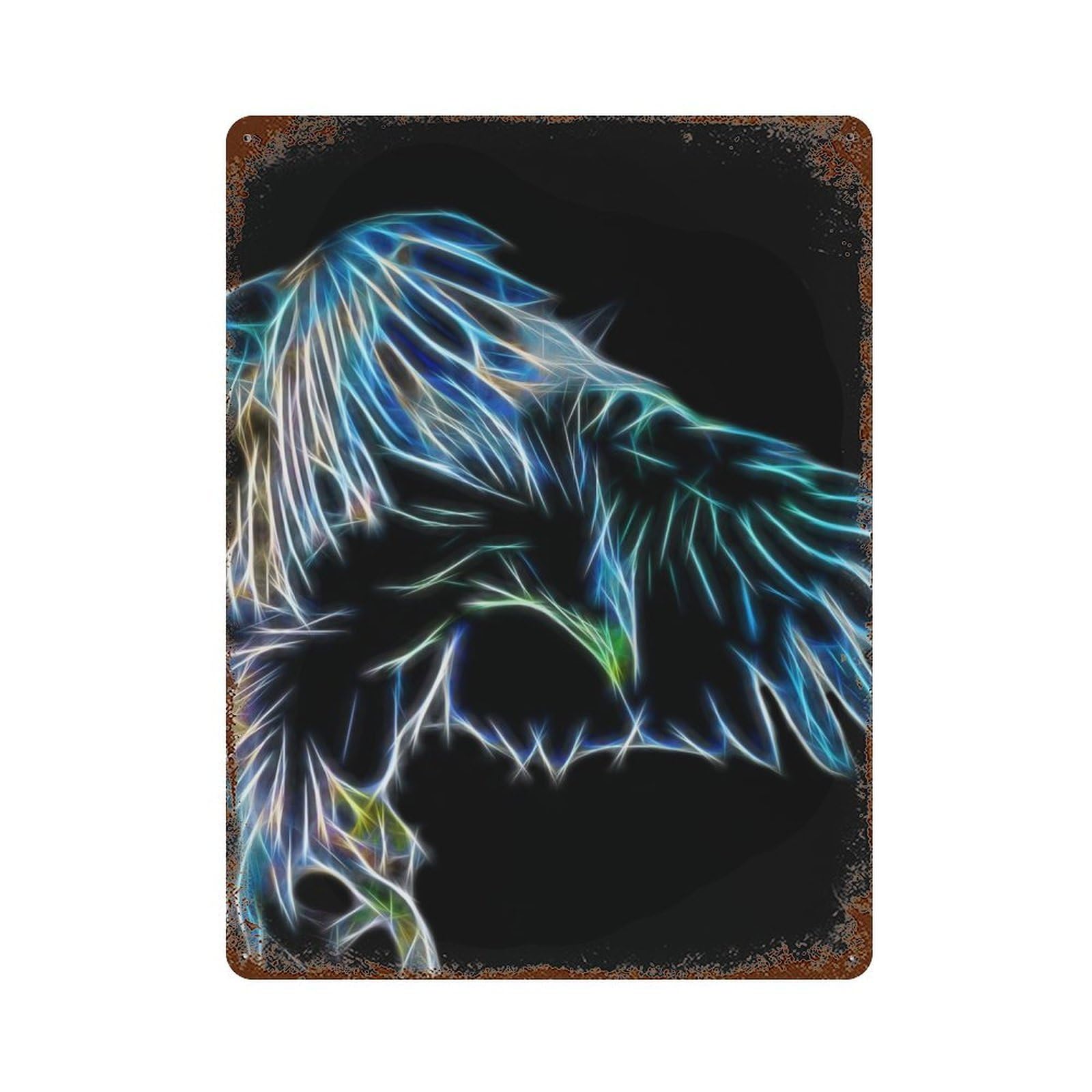 Rust Effect Eagle Fractal Weathered Tin Sign 15.7"x11.8", Shabby Chic Decor for Patio, Garden Room And Bar Decor