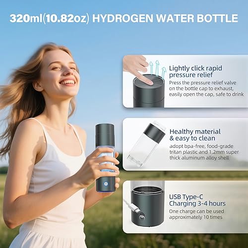 Miniatura 6 de Botella de agua de hidrógeno, generador de botellas de agua de hidrógeno 4000 ppb con tecnología SPEPEM ionizador de agua, dispensador de máquina de