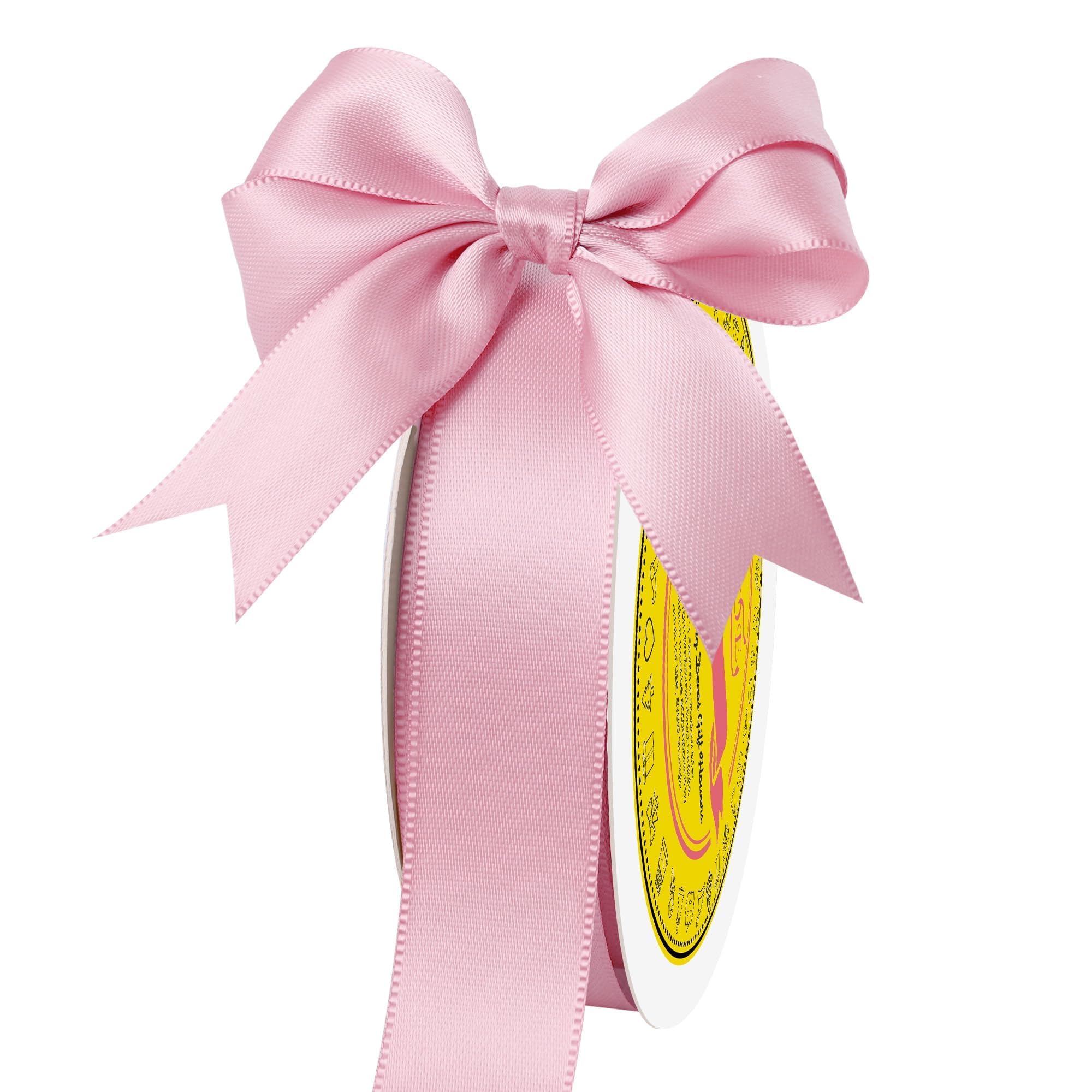Double Face Pearl Pink Satin Ribbon 7/8 inch X 25 Yards Polyester Pearl Pink Ribbon for Gift Wrapping Very Suitable for Weddings Party Invitation Decorations and More