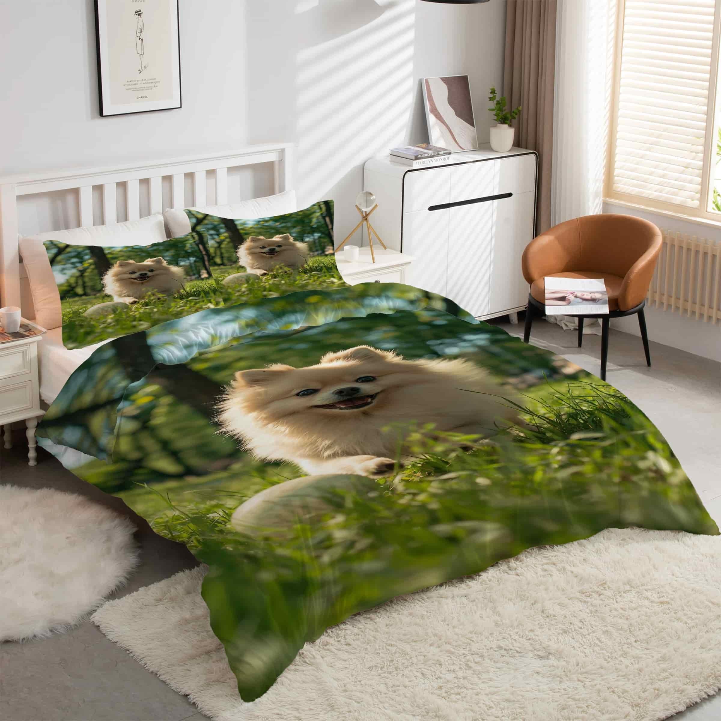 Housse de couette microfibre 90x190 design Poméranien pour une chambre d'enfant cosy kK338