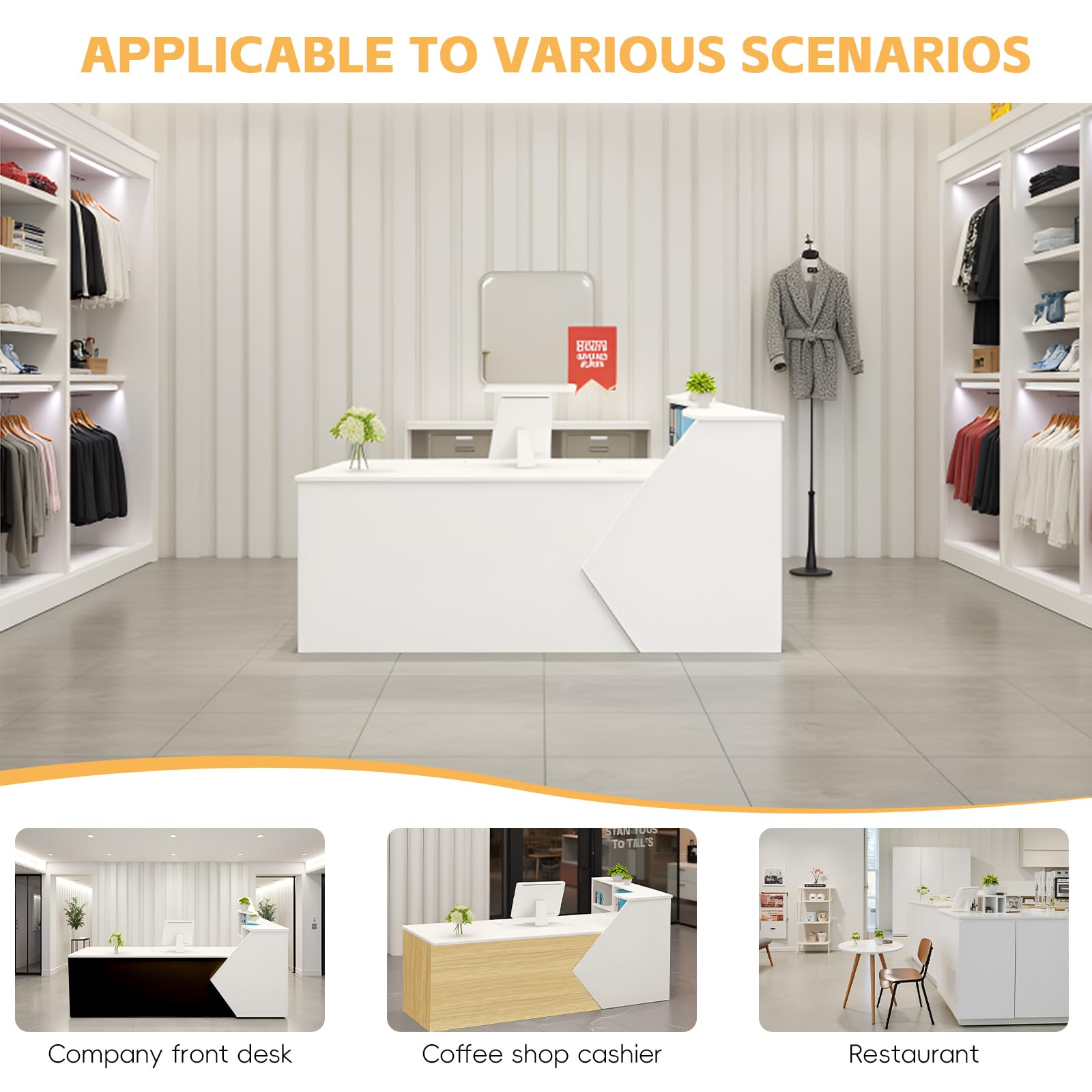 Mostrador de Recepción 80-783cm, Escritorio de Caja Registradora para Tienda, Mostrador de Atención al Cliente, Escritorio de Trabajo para Oficina, Salón de Belleza y Cafetería
