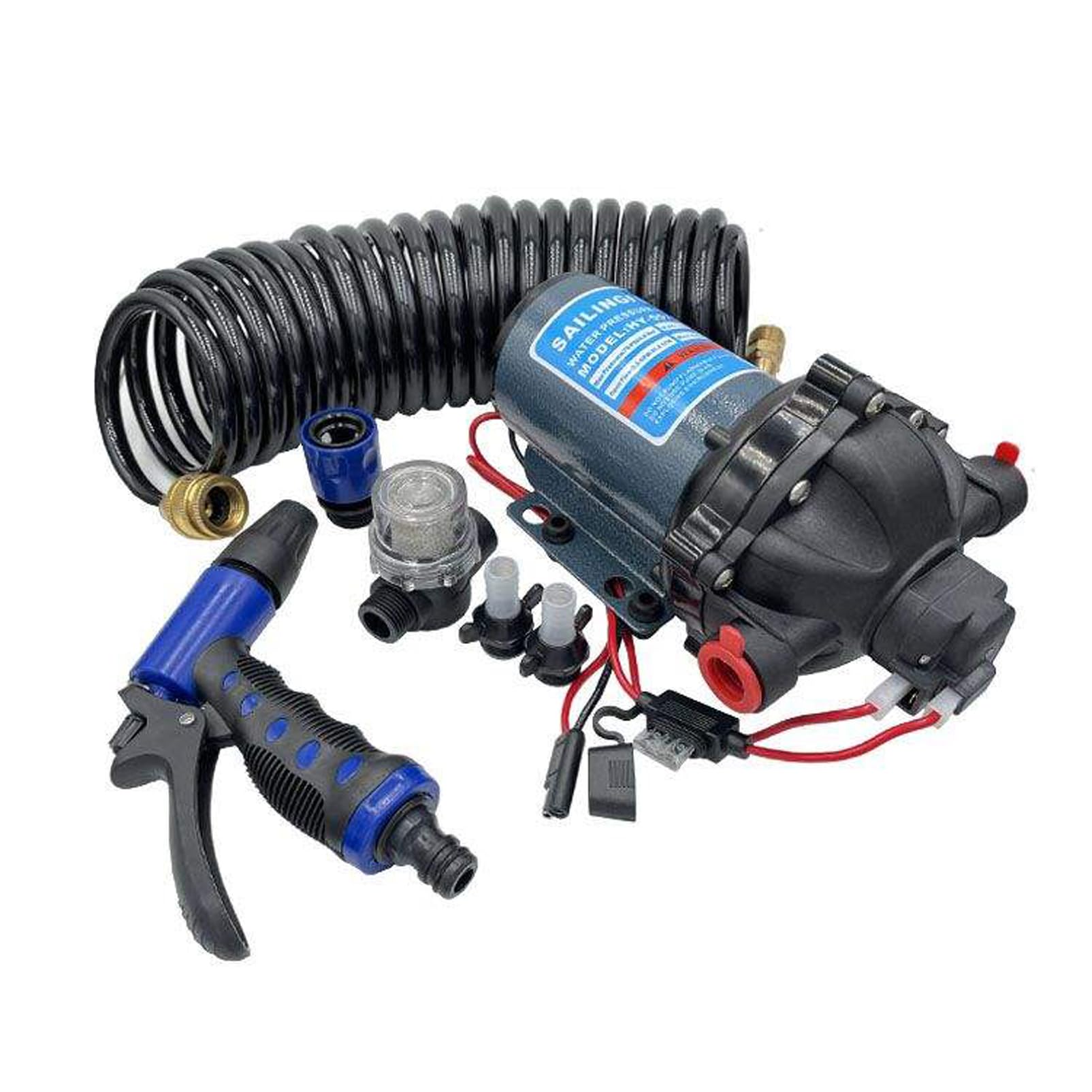 ipalmay Washdown Kit Deck Wash Pump, 12V, 70 PSI, 22.5L/Min, 5.5 GPM 5 Chamber Water Pressure Diaphragm Pump with 1/2 Inch FNPT Ports RV Water Pump Kit