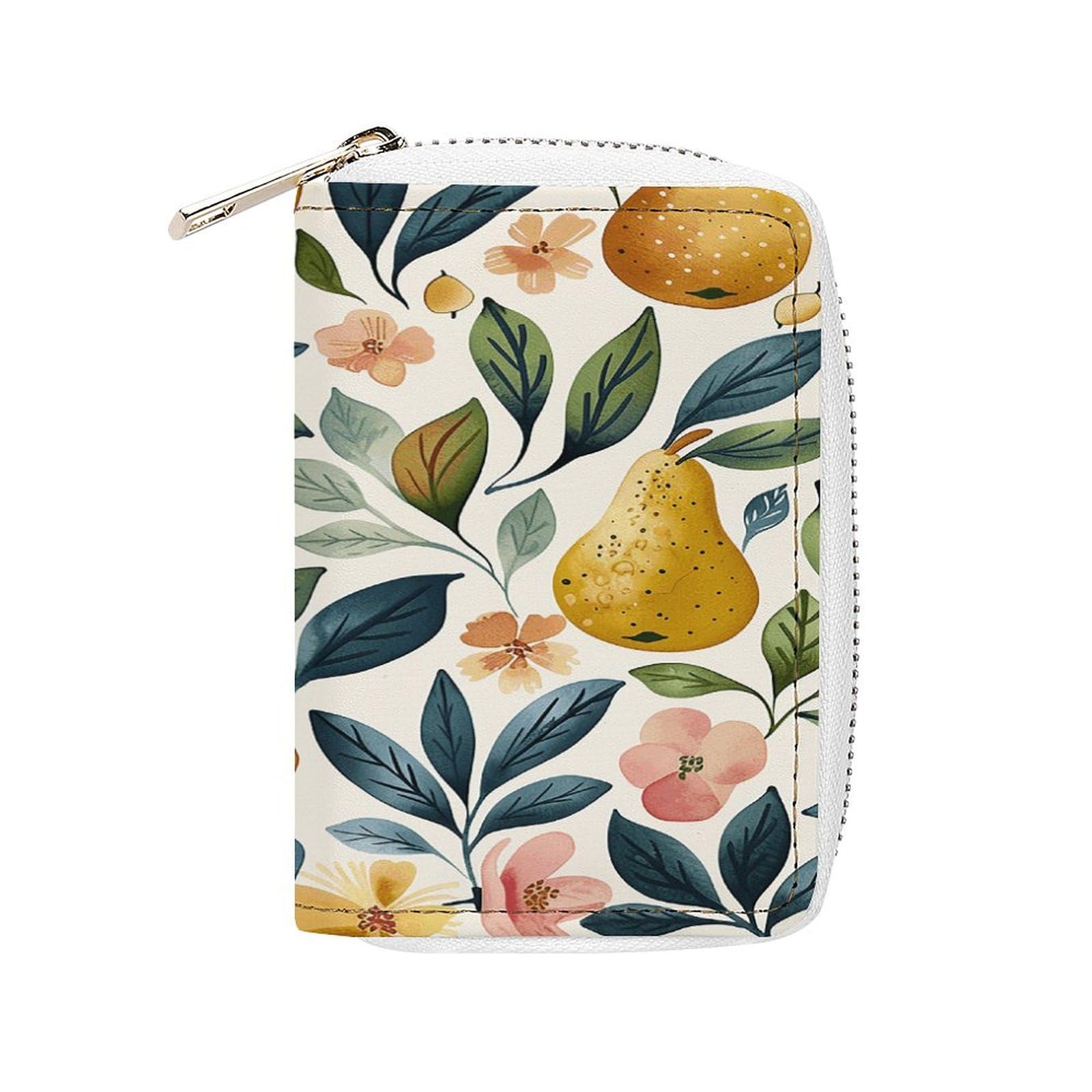 Leather Card Organizer Case Card Wallet Credit Card Holder Figs And Pears Printed Zipper Card Cases Holder for