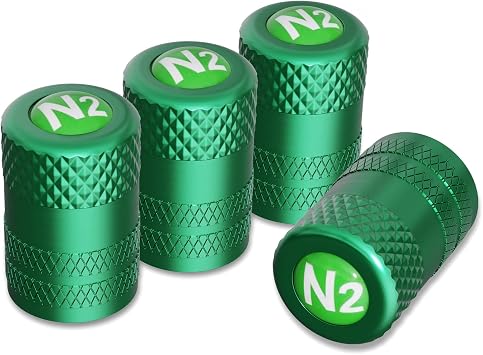CKAuto 4 Pcs Aluminum Tire Valve Stem Caps with N2 Nitrogen Logo, Universal Stem Covers for Cars, SUVs, Bike and Bicycle, Trucks, Motorcycles | TPMS Safe | Corrosion Resistant | Dust Proof, Green