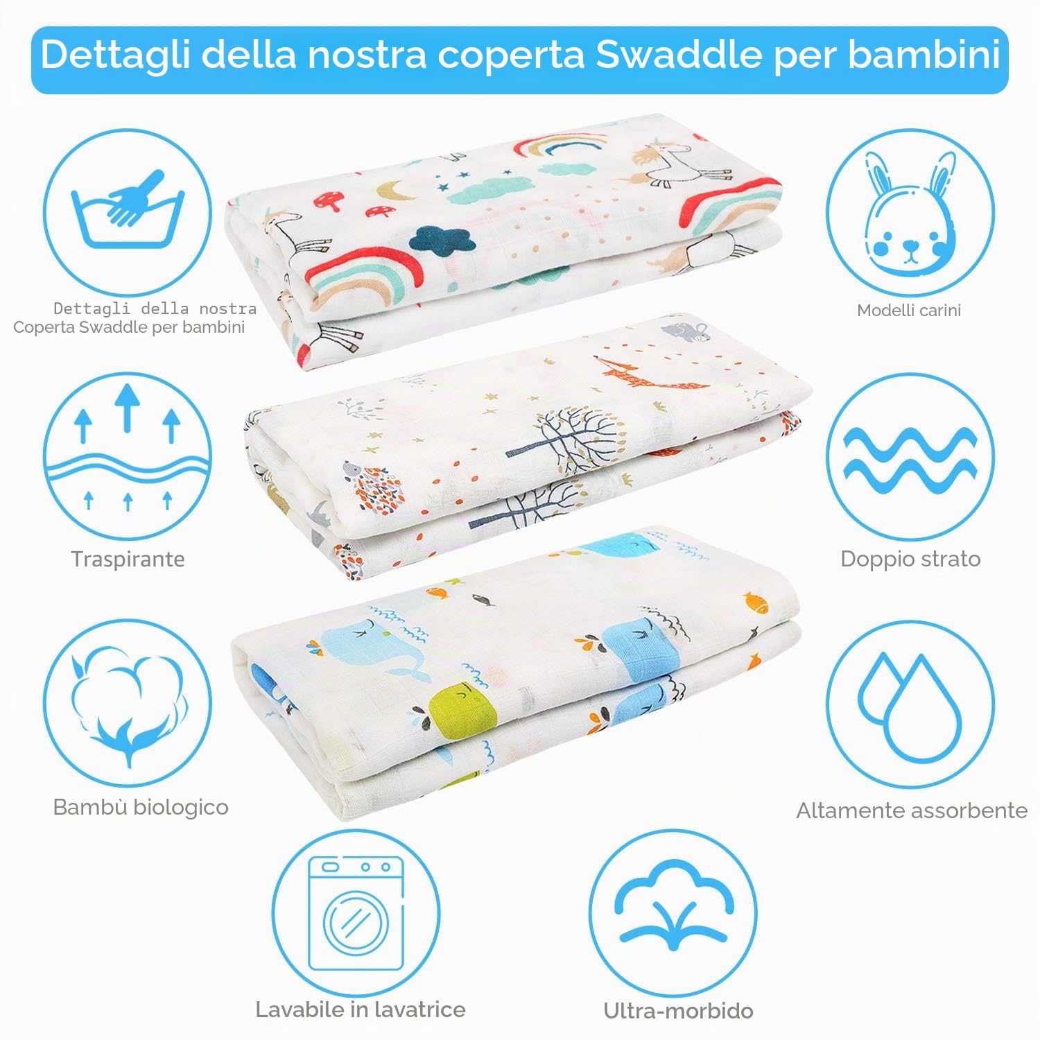 Ballery Copertine in Mussola, Mussole Neonato Copertine in Cotone Bambù, Baby Swaddle Coperta, Regalo Perfetto per il Bambino, 120x120cm, Pacco da 3