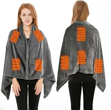 Heated Blanket Shawl, USB Heated Throws with Zipper, 3 Levels Temperature Setting Wearable Heated Blanket for Home, Office and Camping Upgrade Fannel