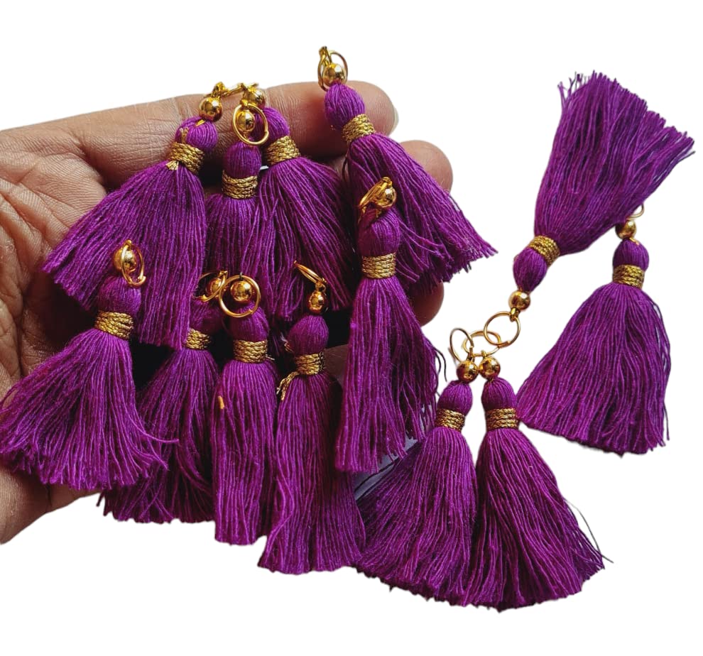 Image of Zippy Flora Micro 1.5 inch Length Cotton Handmade Tassels for Saree /Blouse /Dupatta /DIY /Decor (Pack of 12) (Purple)