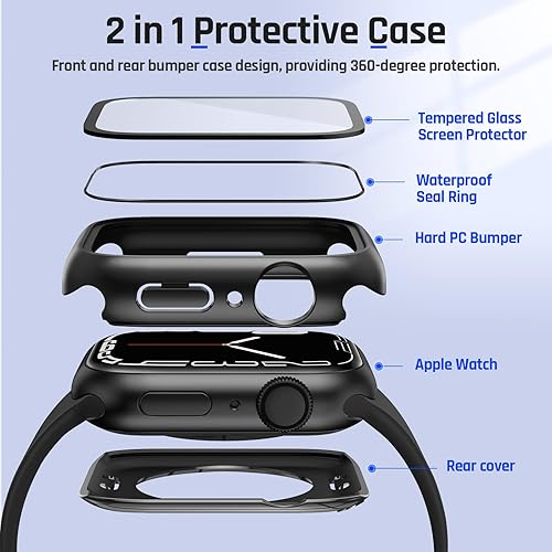 Miniatura 2 de Goton Funda protectora 2 en 1 y funda impermeable diseñada para Apple Watch Series 8 y 0.276-1.772 in, iWatch de vidrio de 360 grados con carcasa