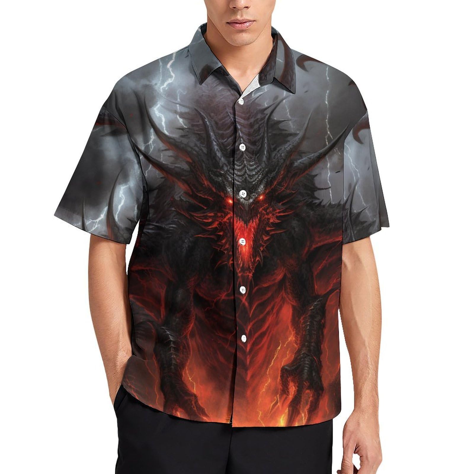 Girren Men's Black3 Hawaiian Dragon Shirts For Novelty 3D Print Animal Pattern Short Sleeve Button Down Shirt, 3XL
