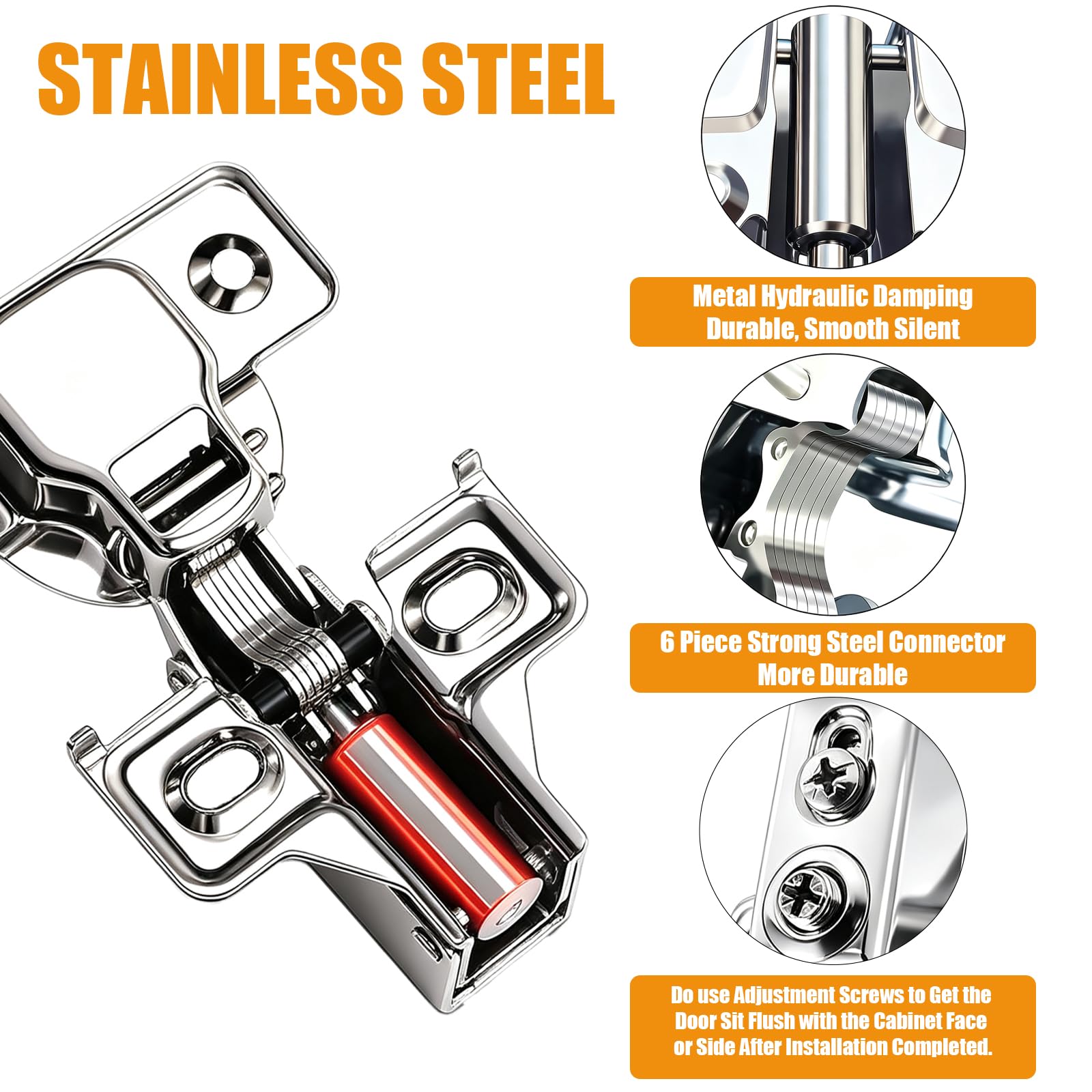 Confezione da 24 cerniere per ante di armadietti da cucina, cerniere nascoste, in acciaio inox, chiusura automatica, chiusura automatica, fori per viti, distanza della tazza: 45 mm
