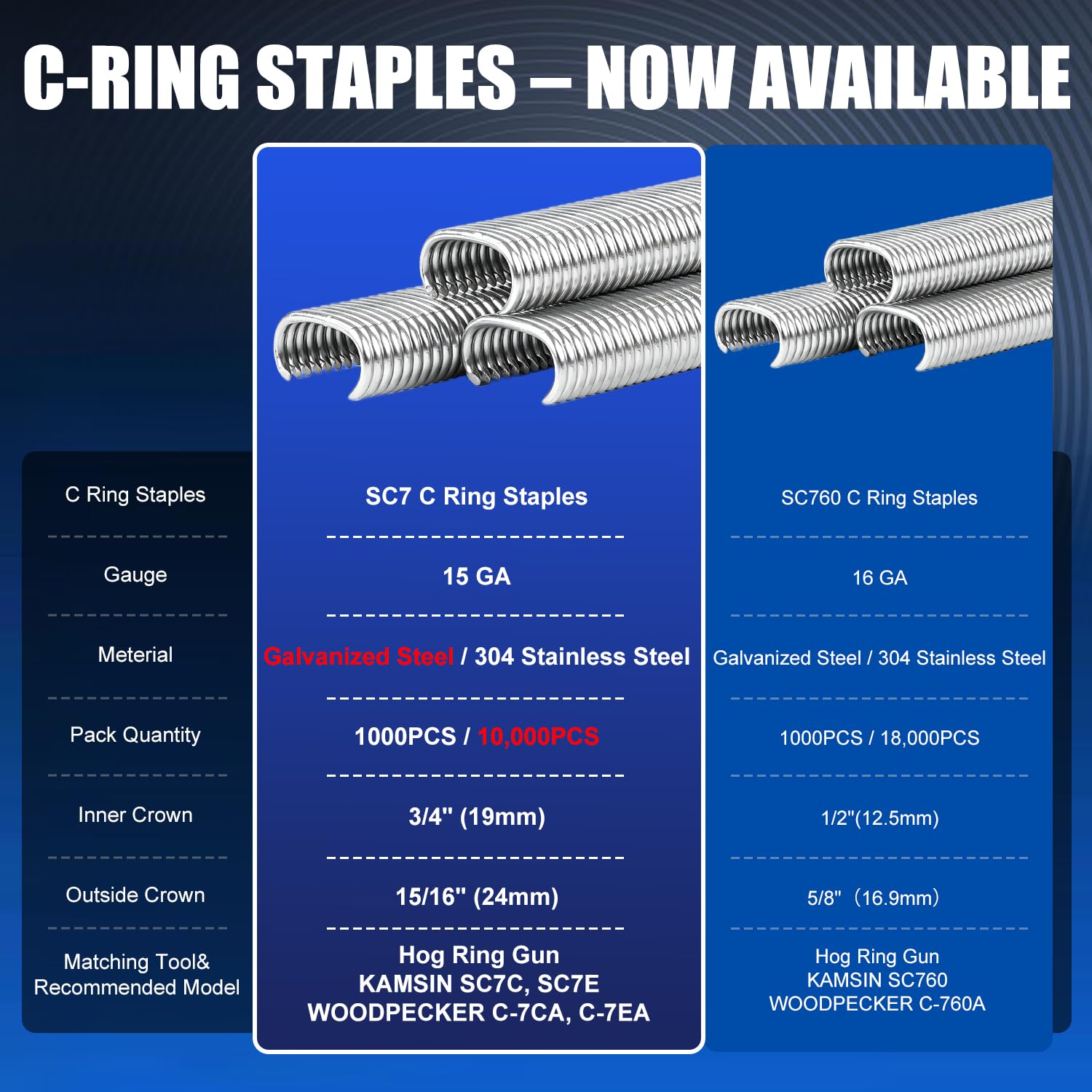 SC7 Gauge 19mm Interior Corona 24mm Exterior Corona Galvanizado C Anillo Grapas 10,000 PCS/Caja, C-anillos para Hog Ring Gun C Ring Alicates | Corona int. 19mm - ext. 24mm, cierre 4,8-8mm, para pinzas C 15GA, jaulas animales & asientos auto