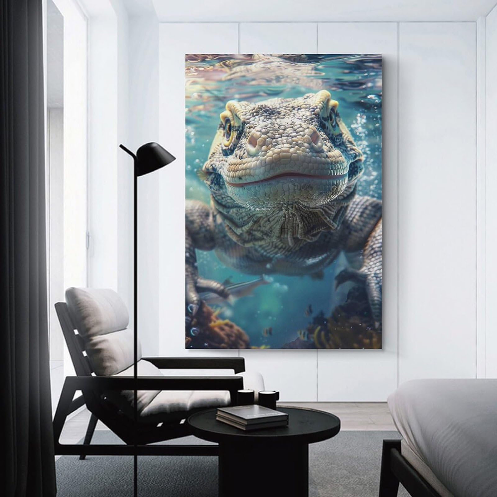 Junmoney Decorative Wall Artwork Komodo Dragon Sea, 20x30inch(50x75cm), for Calm Bedrooms, Home Corners Or Flats, An Easy Wall Refresh for Bedrooms
