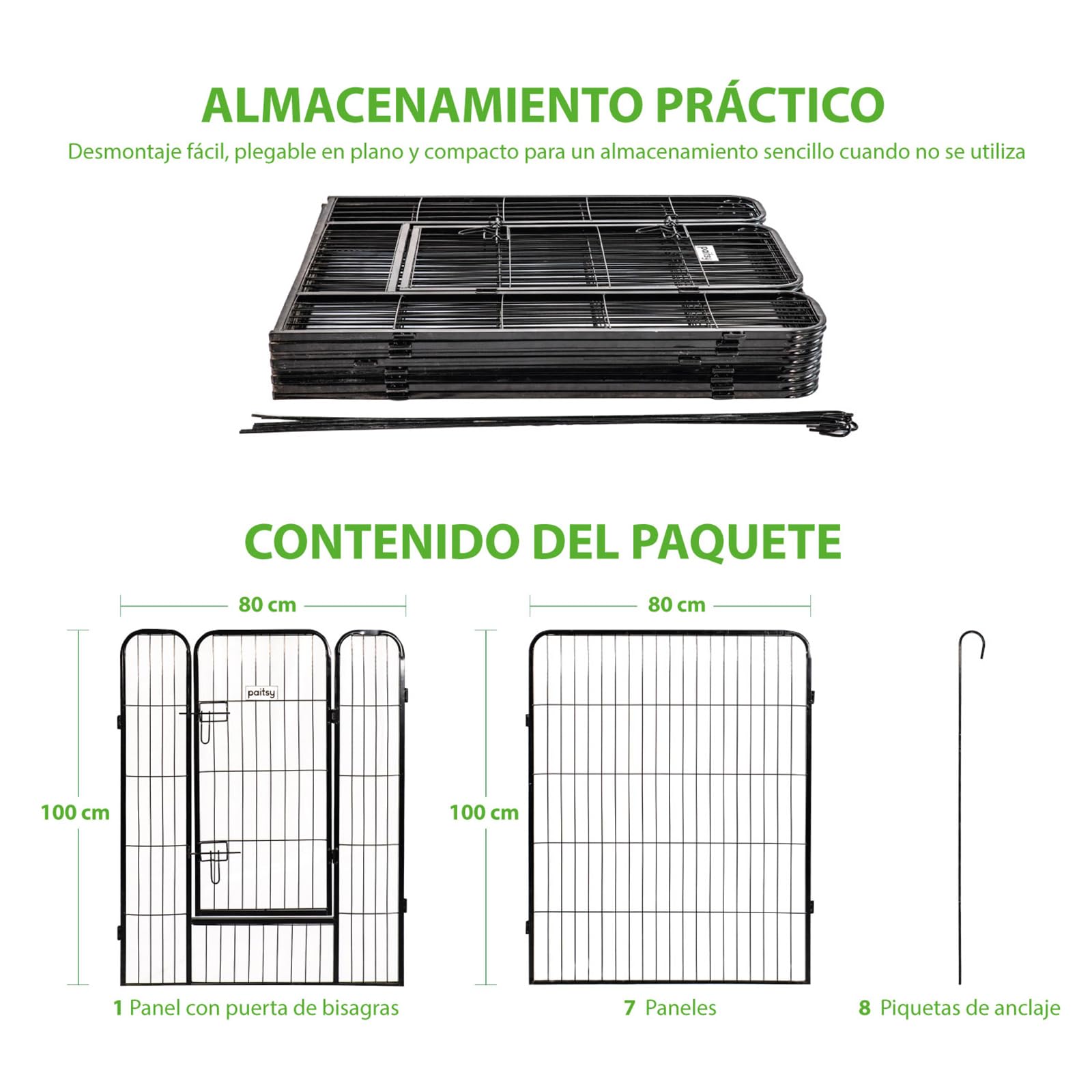 Parque para Perro, Cachorro y Conejo GARDEO80x100x8, 8 Paneles 80x100 cm, 2,56 m², Modular, Interior y Exterior, Plegable, garantía 5 años