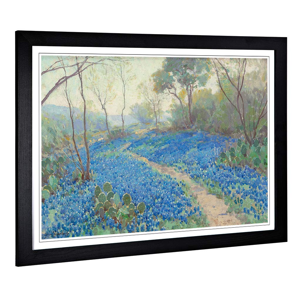 Big Box Art Framed Print of Julian Onderdonk Hillside of Blue Bonnets Design | Wall Art Picture | Home Decor for Kitchen, Living Room, Bedroom, Hallway, Black, A2 / 24.5x18 Inch / 62x45cm