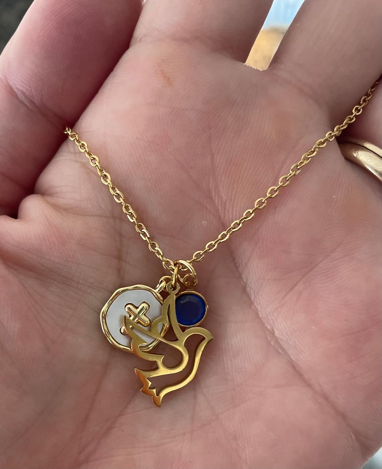 Holy Spirit Dove Necklace – Gold 925 Sterling Silver Dove Charm, Pearl Cross & Personalized Birthstone – Christian Religious Gift for Women & Teens - Image 5