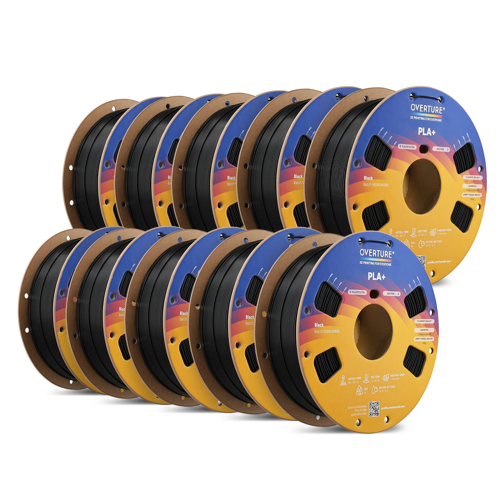 OVERTURE PLA+ Filament 1,75 mm Schwarz, 10 kg | High Speed PLA Plus | Zuverlässige erste Schicht • Gleichmäßige Extrusion • Bis 300 mm/s • Härter und Stärker• Für FDM-3D-Drucker