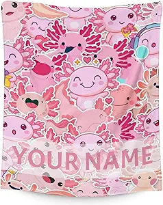 Girl Blanket - 40x50 Inches Personalized Cute Axolotl Throw - Pink Soft Fuzzy Blankets for Bed, Couch & Living Room