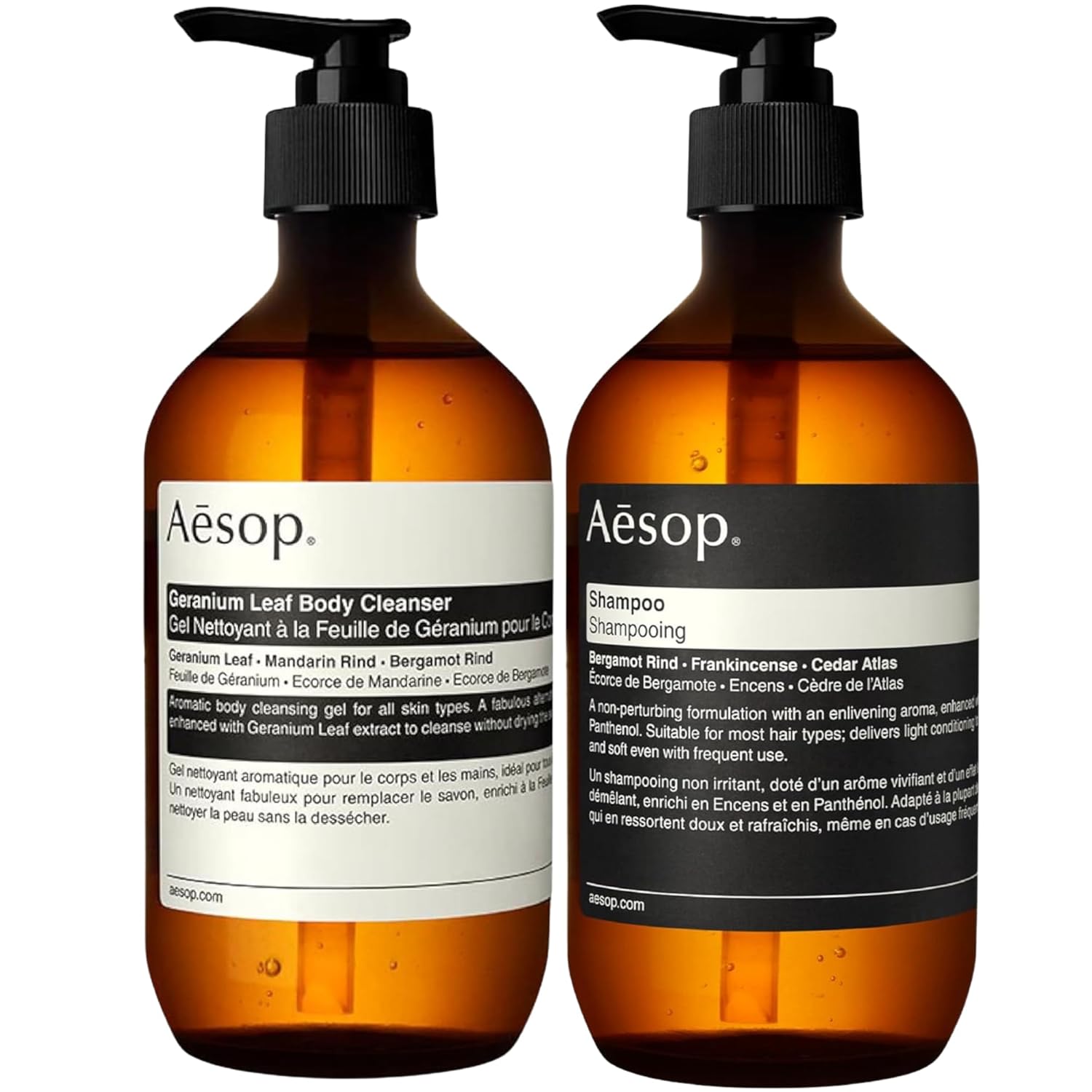 Aesop Geranium Leaf Body Cleanser & Shampoo Set | Refreshing Botanical Body Wash and Daily Shampoo for All Hair Types | 16.9 oz (Set of 2)