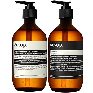 Aesop Geranium Leaf Body Cleanser Shampoo Set Refreshing Botanical Body Wash and Daily Shampoo for All Hair Types