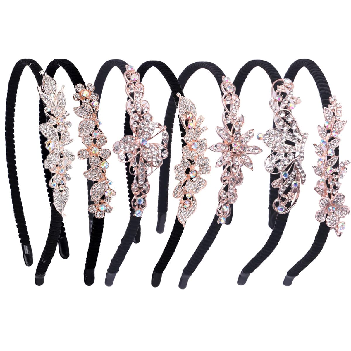 6 Pack Rhinestone Headbands Women Floral Crystal Hair Hoop Non-Slip Plastic Headband Crystal Rhinestone, Non Slip Diamond Pearl Beaded  main image 2