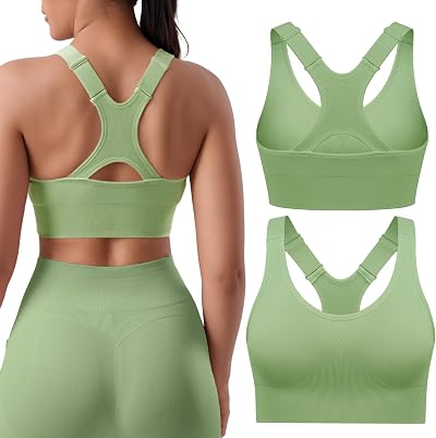 Sports Bras for Women Pack Racerback High Support Bras with Adjustable Straps-Padded Seamless Yoga Bra