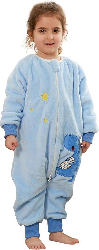 MICHLEY Flannel Baby Sleeping Bag Unisex Pajamas, Long Sleeve Zipper Wearable Sleeping Sack for Autumn Winter Boys Girls,Dinosaur,18-24months, Size 90