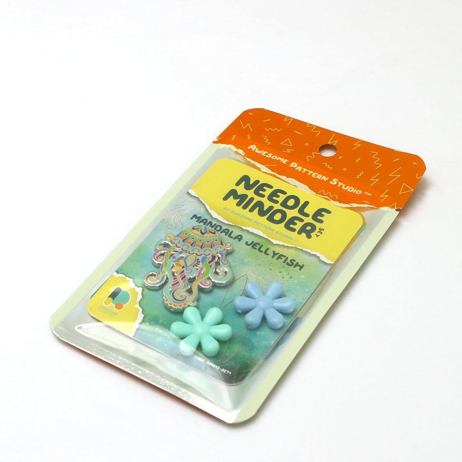Awesome Pattern Studio Needle Minder Set - Mandala Jellyfish Magnetic Needle Minder + 2 Needle Threaders. Enamel Pin for Cross Stitch, Embroidery and Craft