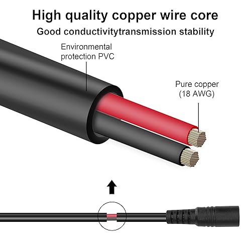 Miniatura 6 de GINTOOYUN DC5525 - Cable de divisor en Y, 18 AWG CC, 0.217 in x 0.098 in, recto hembra a doble ángulo recto 90 grados CC 0.217 in x 0.098 in, cable