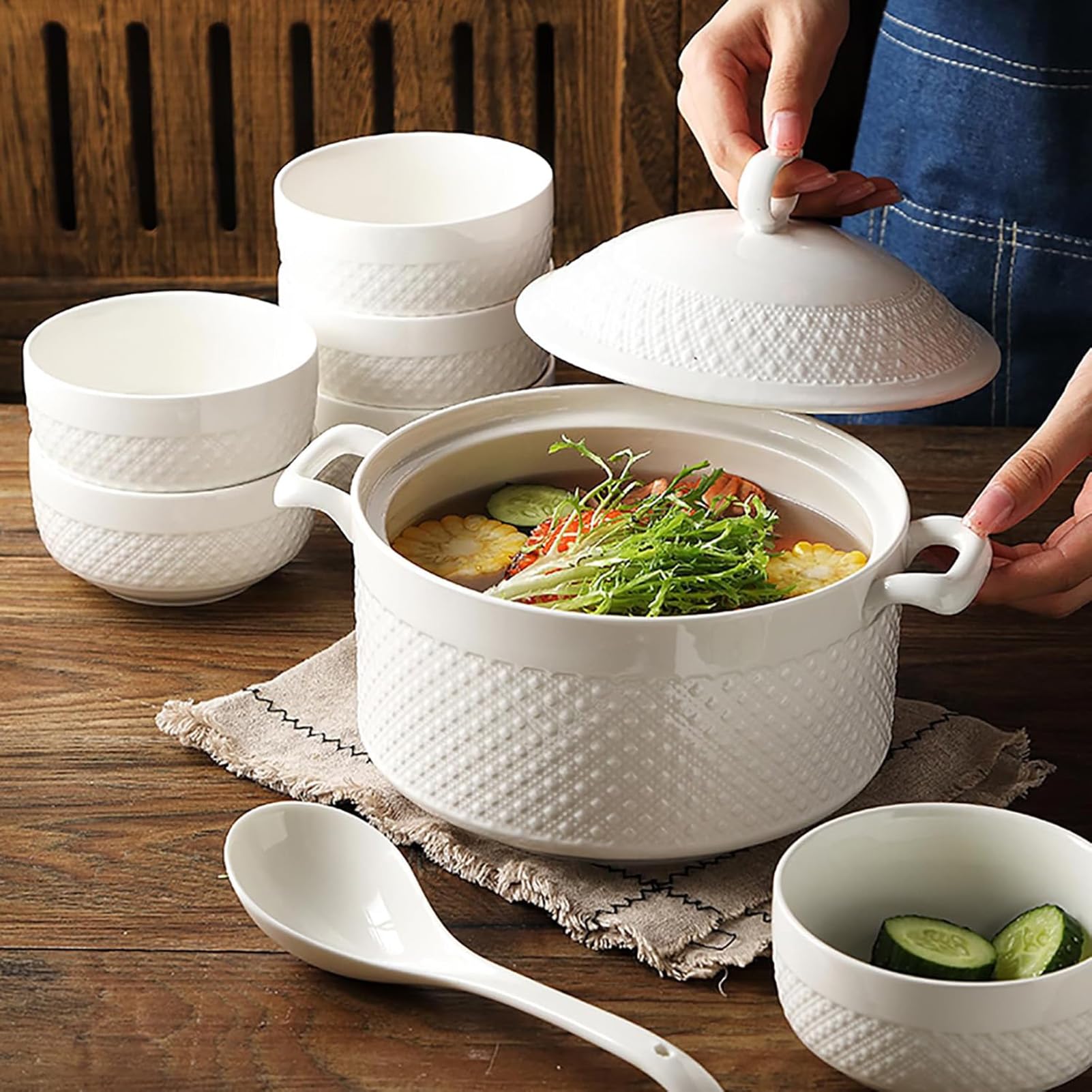 Ceramiczny garnek do duszenia, Mały miedziany garnek do zupy z pokrywką 2, l, biały, okrągły(White,1.5L/1.4QT)