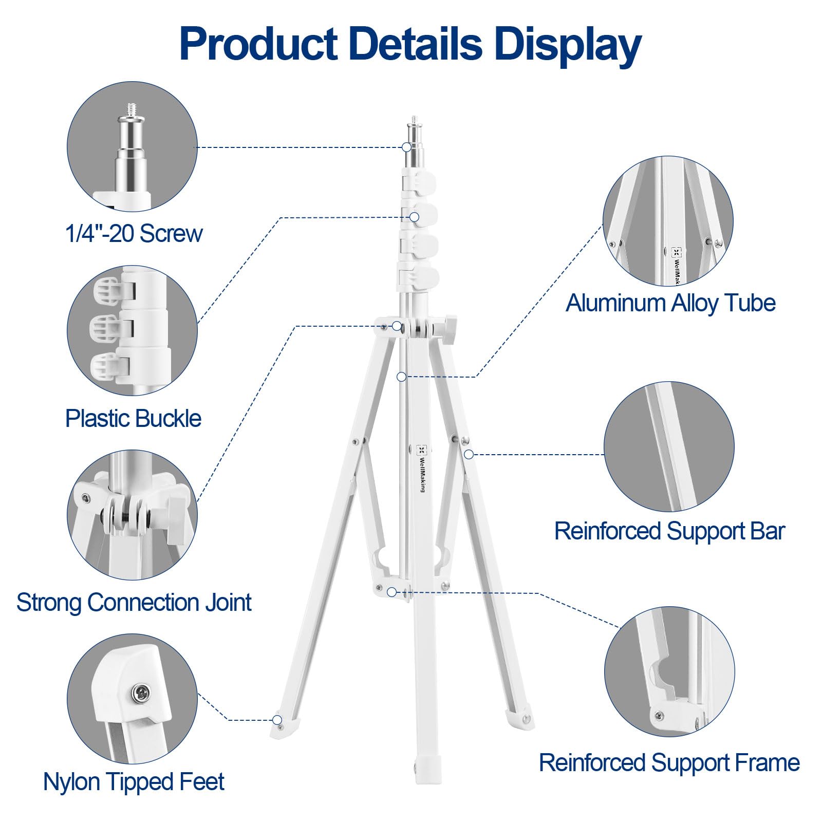 WELLMAKING 72-inch Light Stand Tripod – Reverse Folding, Aluminum, For Ring Lights, Photography, Streaming