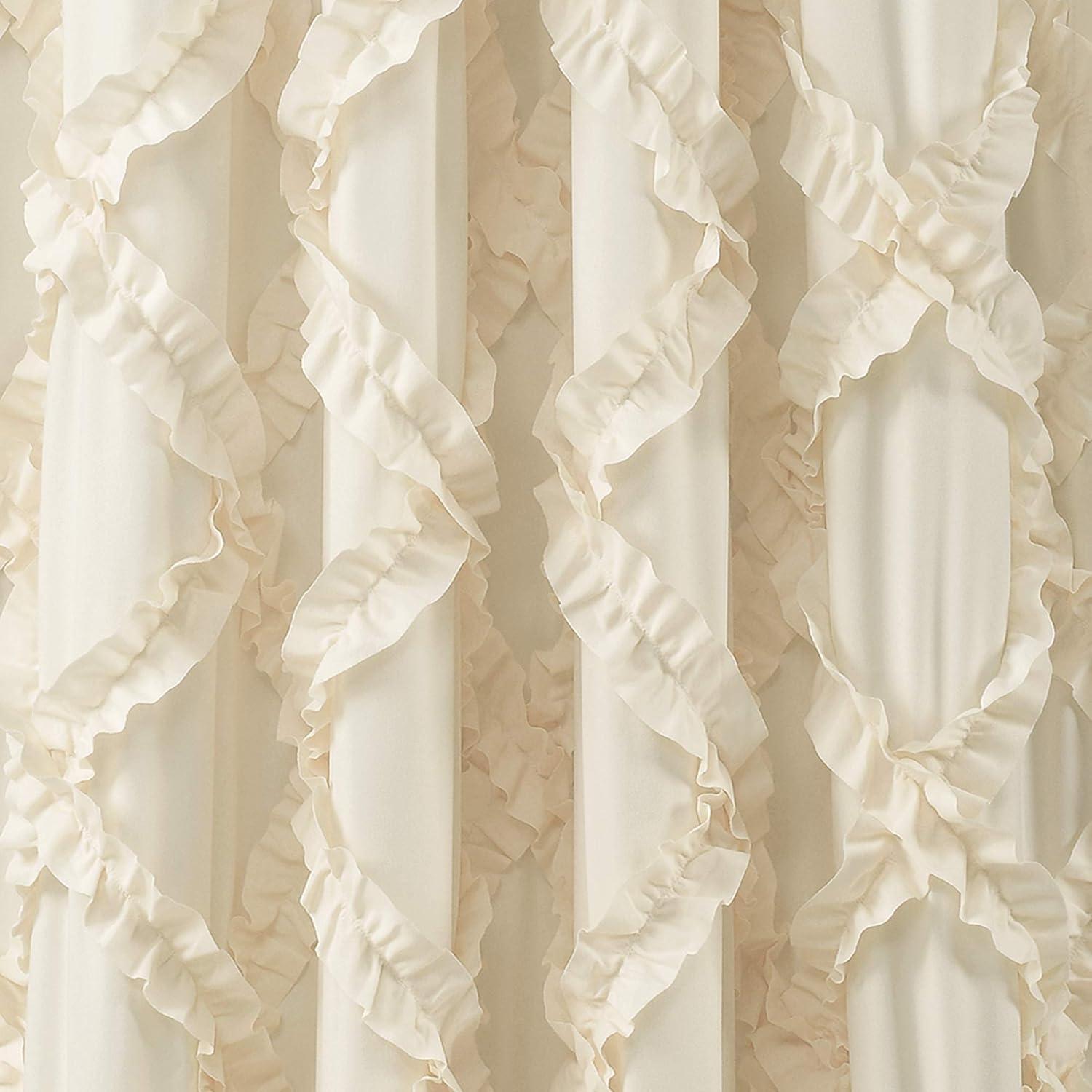 Lush Decor, Ivory Ruffle Diamond Curtains Textured Window Panel Set for Living, Dining Room, Bedroom (Pair), 84” x 54, 2 Count