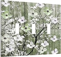 Vista 147 de Cubierta de interruptor de luz de 3 cuadrillas con diseño de flores azules púrpuras, cubierta de placa de pared de triple palanca, arbustos florales