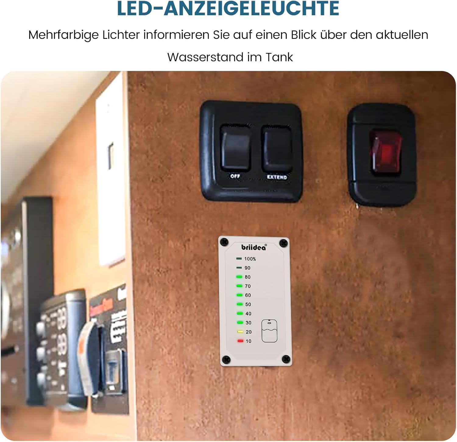 Briidea HRWL-01W LED display mounted on an RV interior wall