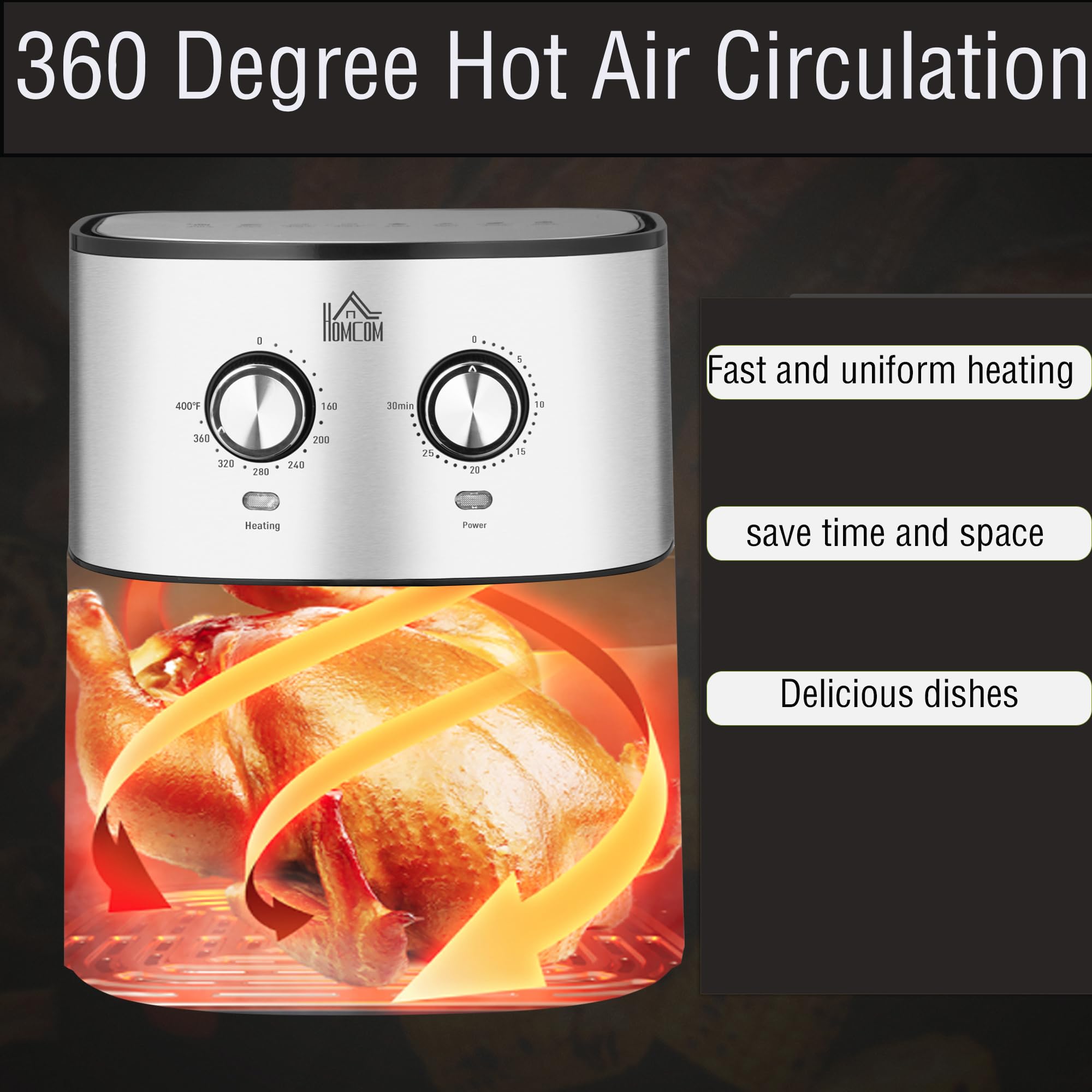 Steel Air Fryer with 6.9-Quart Capacity, Mini Air Fryer Oven with Non-Stick Pan, Timer, Bake, Dry, Heat, Grill, Dehydrate, 170°-400°F Precision Temperature Control, 360 Degree Hot Air Circulation.