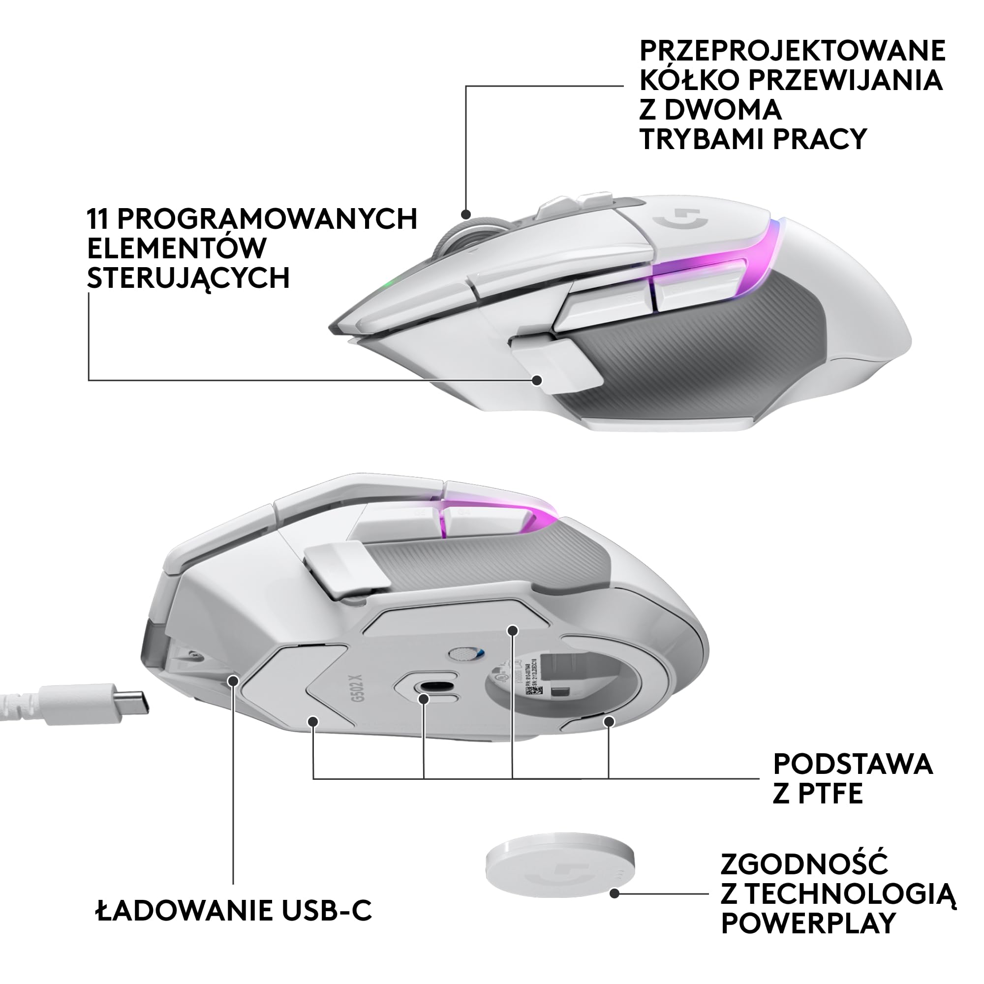 Logitech G G522 bezprzewodowy zestaw słuchawkowy do gier i bezprzewodowa mysz do gier G502 X PLUS–zestaw myszy i słuchawek LIGHTSPEED z podświetleniem RGB LIGHTSYNC – kompatybilne z PC/Windows-Biały