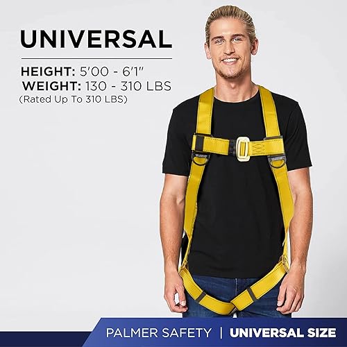 Miniatura 7 de Palmer Safety Arnés de cuerpo completo con ajuste de 3 puntos, anillo en D dorsal, arnés de seguridad de protección contra caídas para construcción,