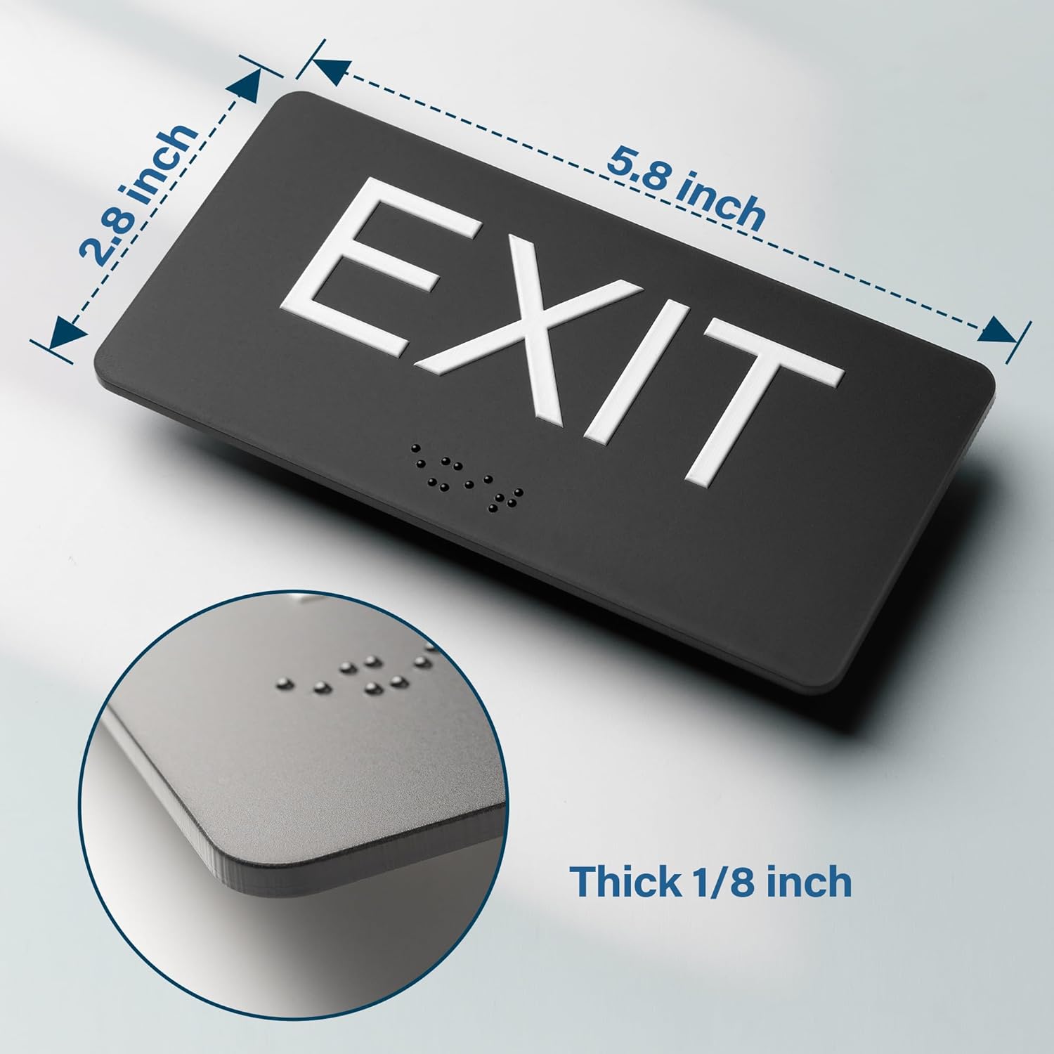 Exit Sign with Braille for Business Door - Acrylic ADA Compliant Office Door Signs for Exit with Double Sided Mounting Tape, Horizontal Exit Sign (2.8" x 5.8")