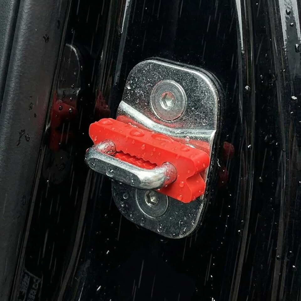 Almofadas amortecedoras de bloqueio de porta de carro, pacote com 4 amortecedores de borracha para amortecimento de ruído, kit de redução de porta de fácil instalação para veículos (vermelho)