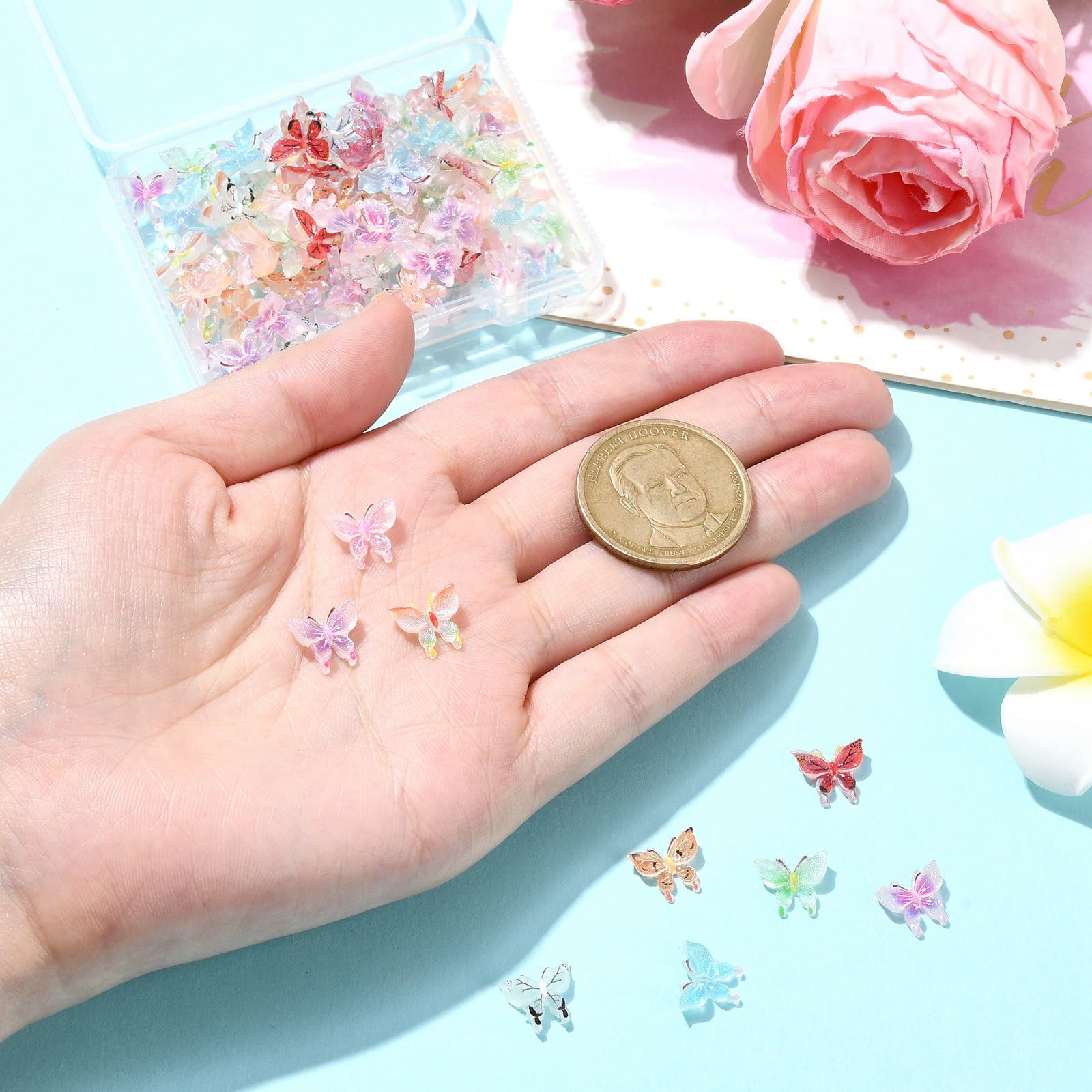 Ipotkitt 100 Pcs 10 Styles Resin Butterfly Cabochons Nail Art Accessories Flying Animal Nail Charms for Manicure DIY Crafts Phone Earring Decor Jewellery Making - Image 3